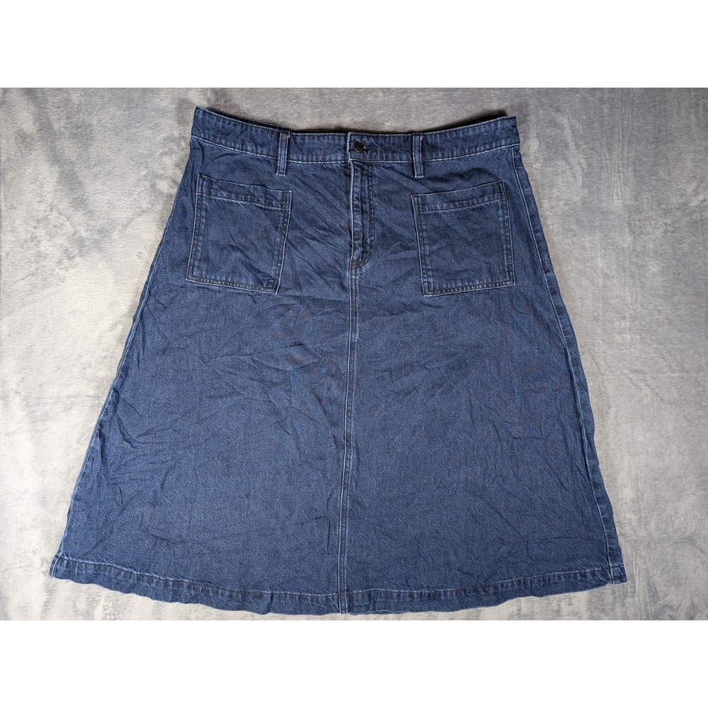 Liz Claiborne Womens Dark Wash Denim A-Line Midi Skirt Cotton Blend Plus Size 18